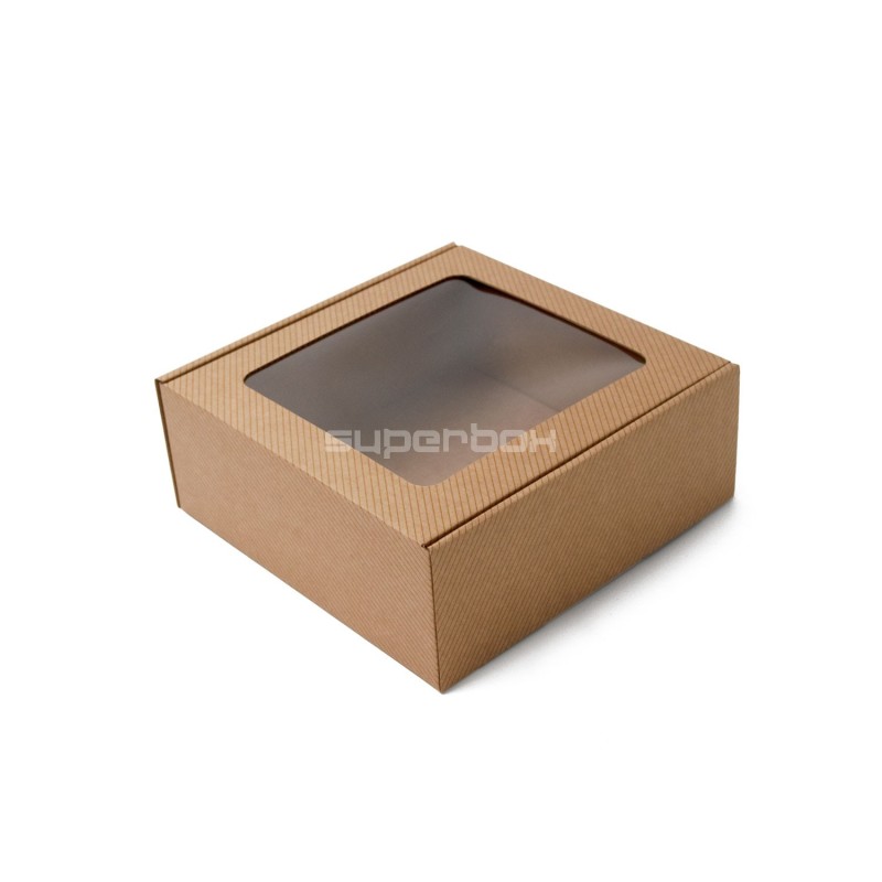 Brown Square Gift Box with Window and Line Pattern