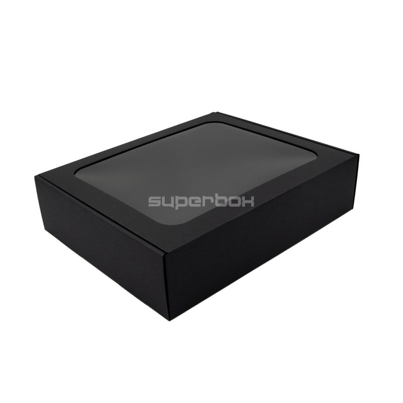 Black PREMIUM Gift Box With Window and line pattern