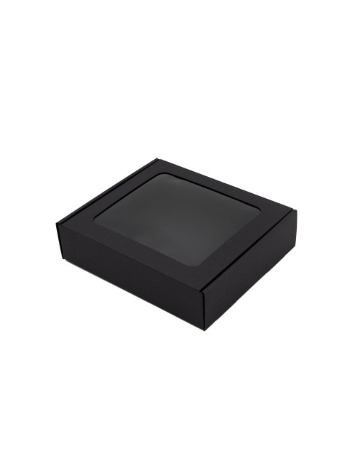 Musta värvi väike kinkekarp PVC aknaga, 6 cm kõrge