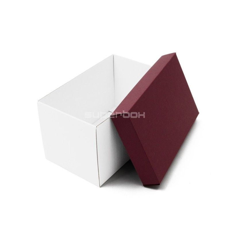 White Very Deep Cardboard Box with Wine Red Lid