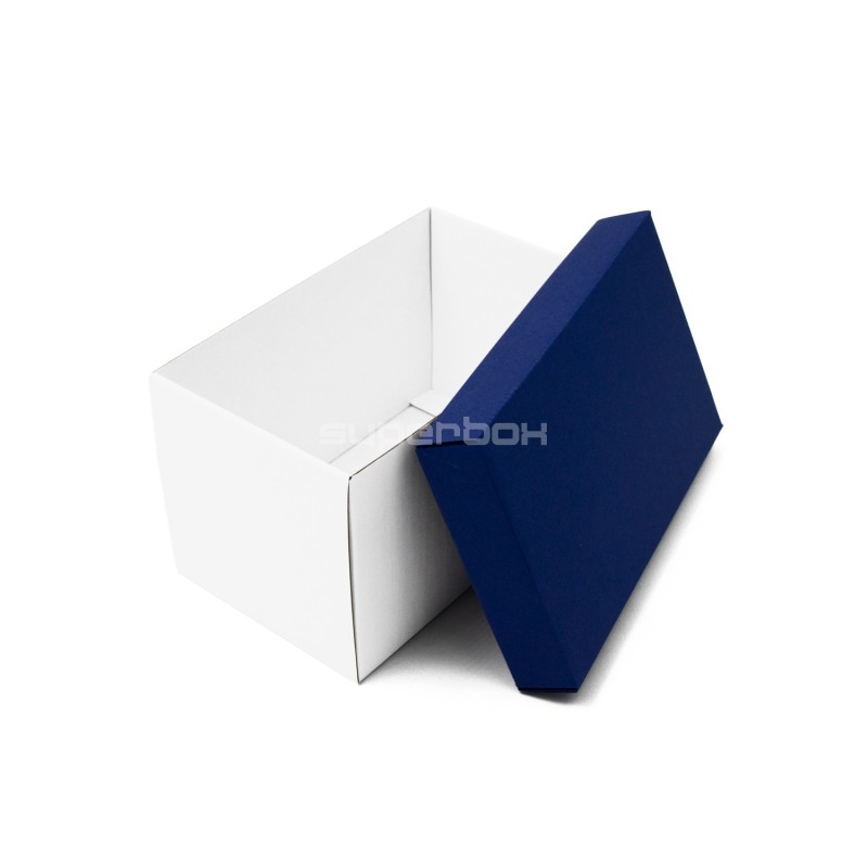 White Very Deep Cardboard Box with Blue Lid