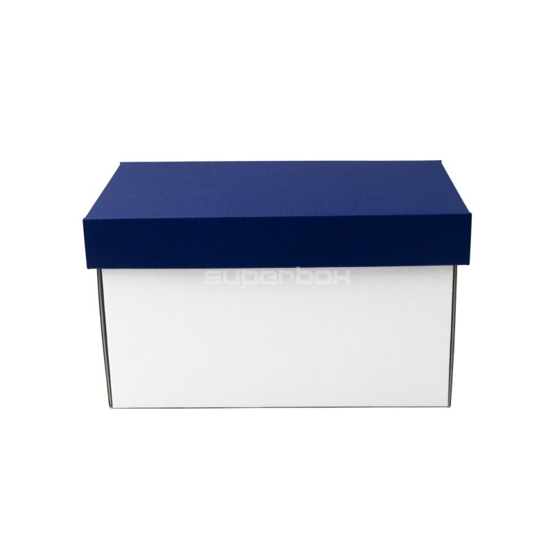 White Very Deep Cardboard Box with Blue Lid