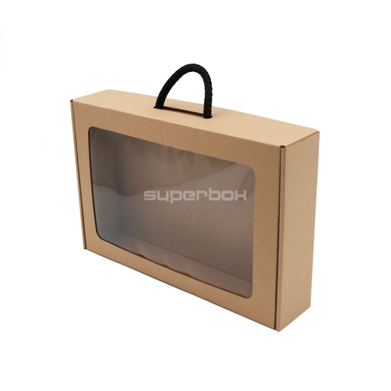 Brown Gift Box - Suitcase with Window and Textile Handle