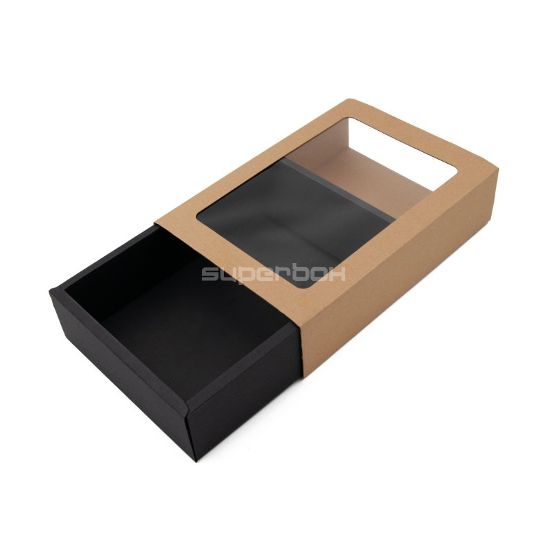 Brown Matchbox Style Gift Box with Window and Black Bottom