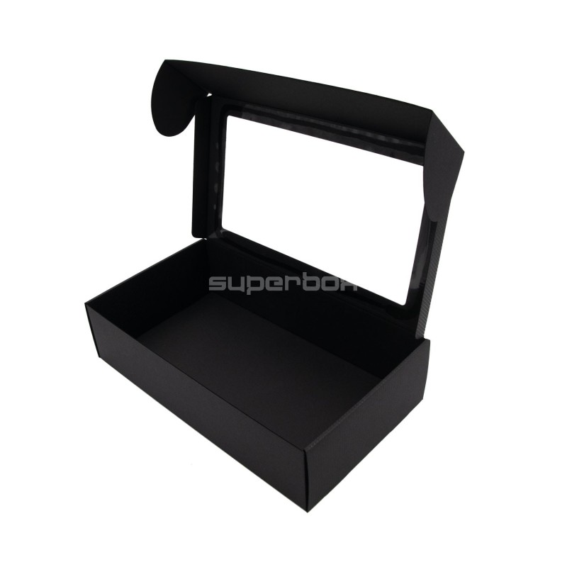 Extended Black PREMIUM Gift Box with Clear Window and Lines