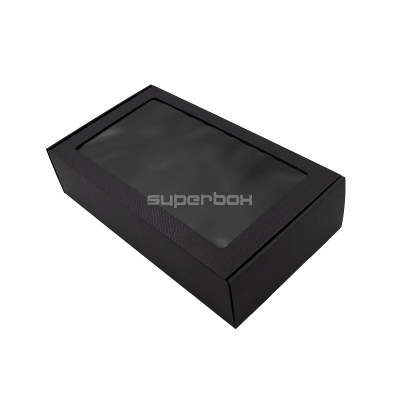 Extended Black PREMIUM Gift Box with Clear Window and Lines