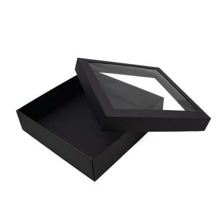 Black Square Gift Box with Window, Height 10 cm