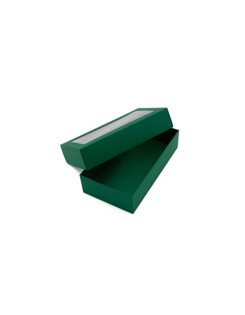 Светло-зеленая подарочная коробочка из картона с крышкой и окошком