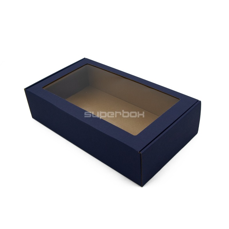 Navy Blue Gift Box with Clear Window for Bottles