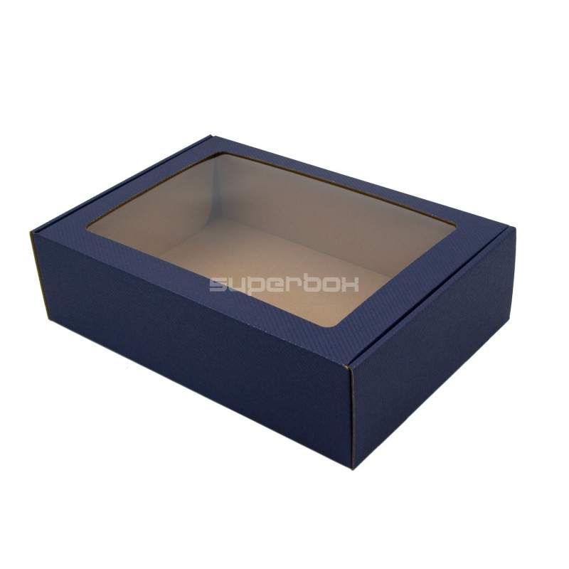 Dark Blue A4 Format Box with PVC Window and Line Pattern