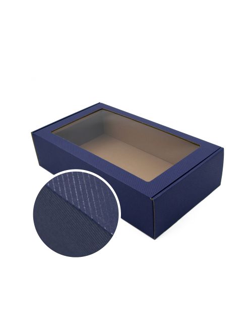 Dark Blue Extended Gift Box with Window and LINES