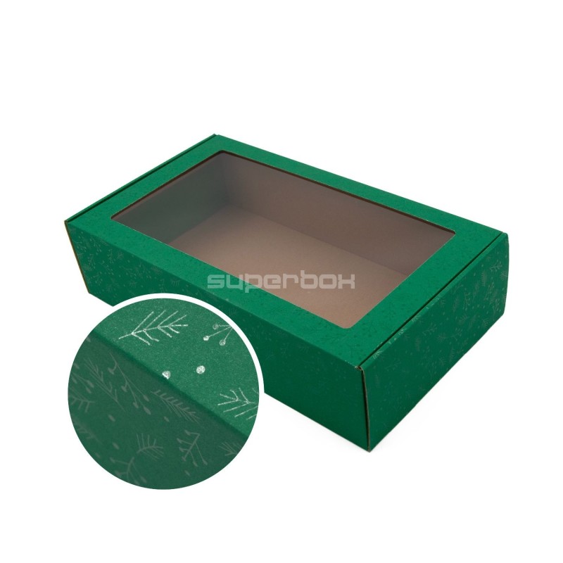 Extended Green PREMIUM Gift Box with Clear Window and Berries