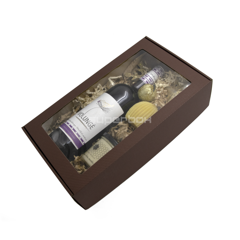 Dark Brown PREMIUM Gift Box with Clear Window and Lines