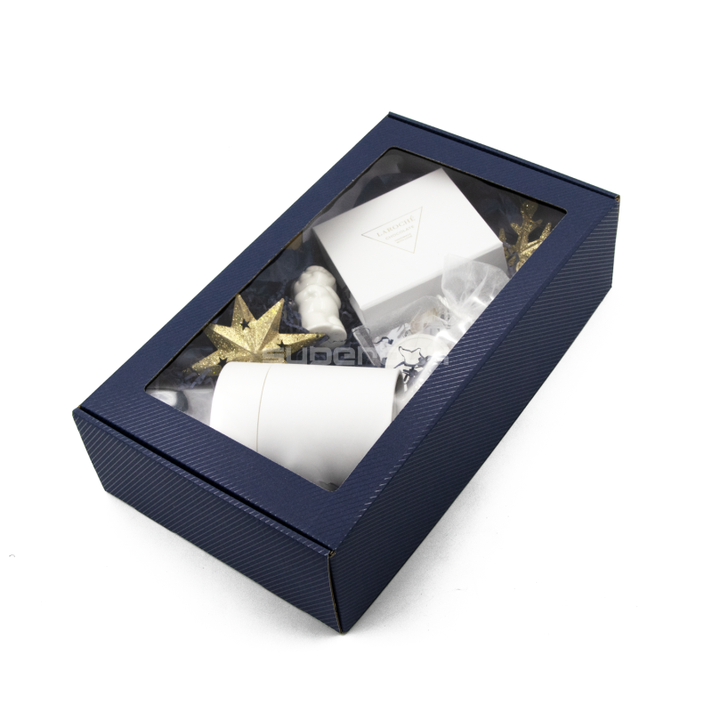 Dark Blue Extended Gift Box with Window and LINES