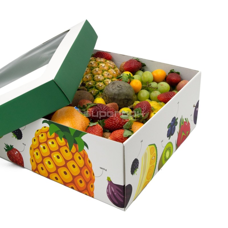 Large Fruit Box with Transparent Window and Colorful Print Design