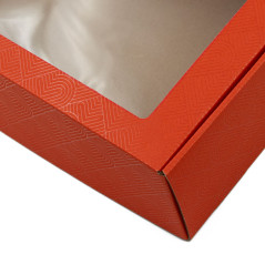 Extended Red PREMIUM Gift Box with Clear Window and Heart Pattern