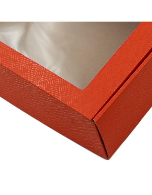 Extended Red PREMIUM Gift Box with Clear Window and Heart Pattern