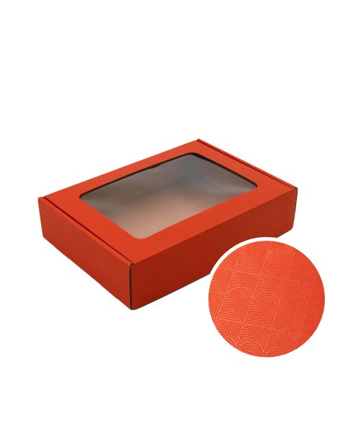 Red Gift Box With Window and Heart Pattern, 5 cm High