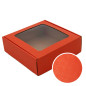 Red Gift Box with PVC Window and Heart Pattern, 6 cm Height