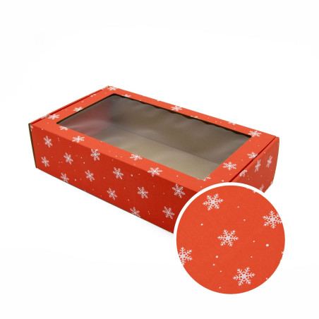 Extended Raspberry PREMIUM Gift Box with Clear Window and SNOWFLAKES