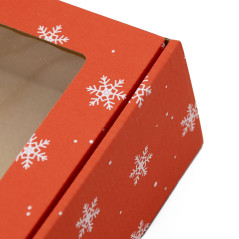 Extended Raspberry PREMIUM Gift Box with Clear Window and SNOWFLAKES