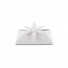 White Christmas card-envelope with snowflake on top - side view