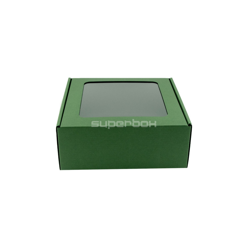 Green Square Box with a PVC Window for Packing Sauce Jars