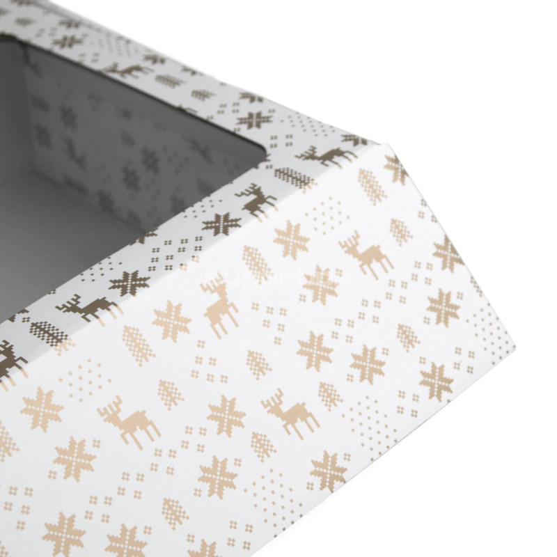 White Large Square Gift Box with Clear Window and Christmas Design