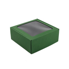 Green Large Square Gift Box with Window | 220x220x90 mm |Superbox