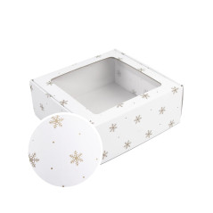 White Square Gift Box with Snowflakes | 220x220x90 мм | Superbox