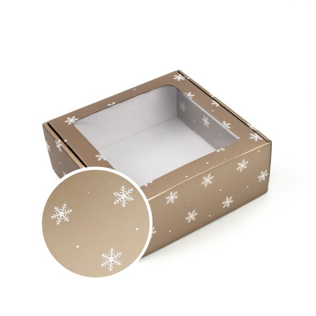 Muted Gold Square Gift Box with Snowflakes | 220x220x90 mm |Superbox